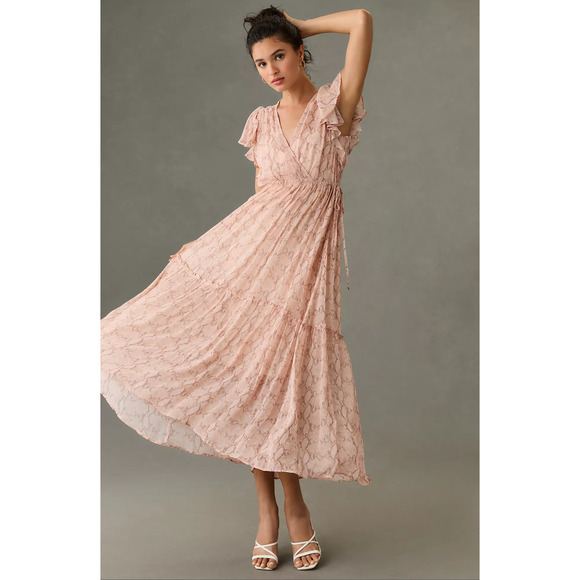 NWT Anthropologie V-Neck Flutter-Sleeve Dress - Large - Picture 2 of 6